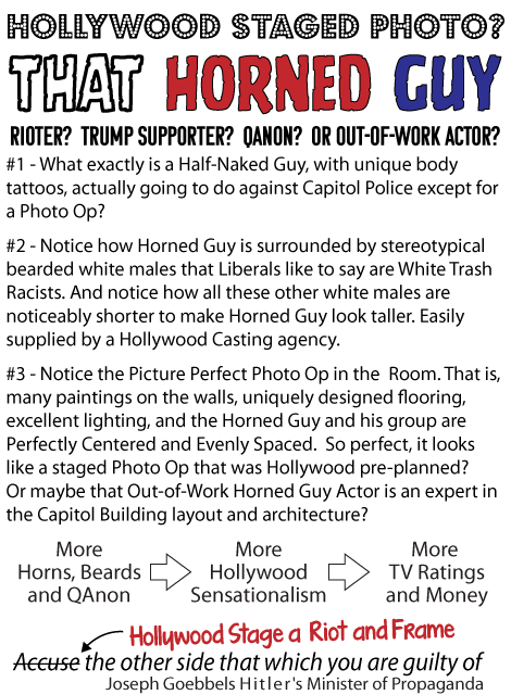 Hollywood Staged Photo? That Horned Guy Rioter? Trump Supporter? QAnon? Or Out-of-work Actor?