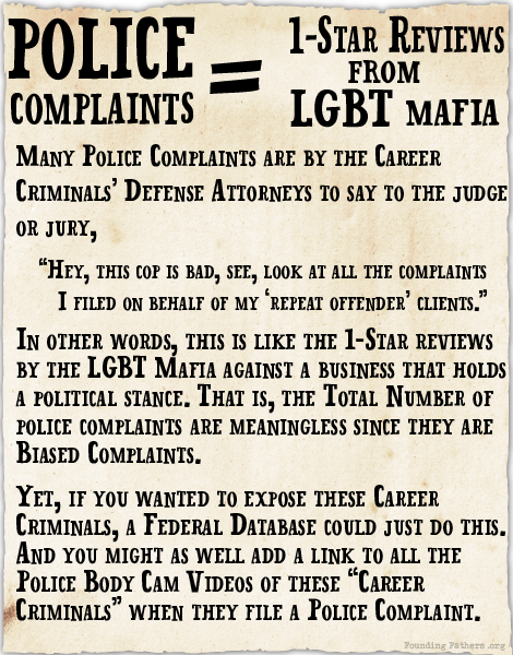 Police Complaints = 1-Star Reviews from LGBT Mafia
