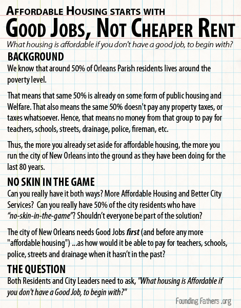 Affordable Housing Starts With Good Jobs, ...Not Cheaper Rent.