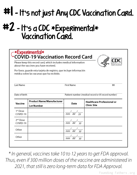 It's not just any CDC Vaccination Card. It's a CDC *Experimental* Vaccination Card.