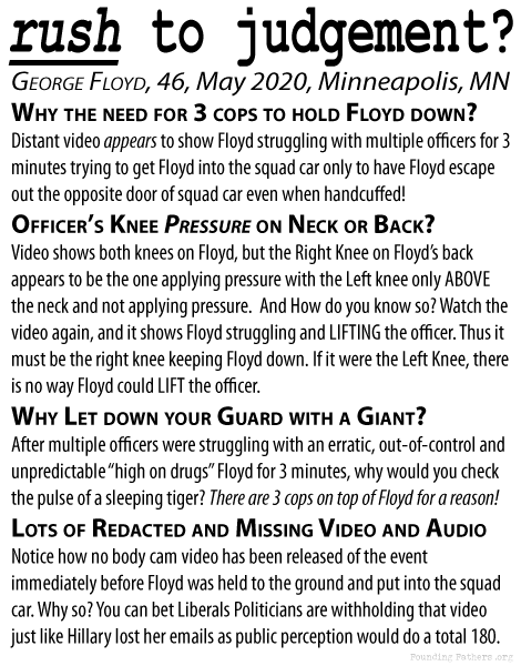 rush to judgement - George Floyd, May 2020, Minn, MN