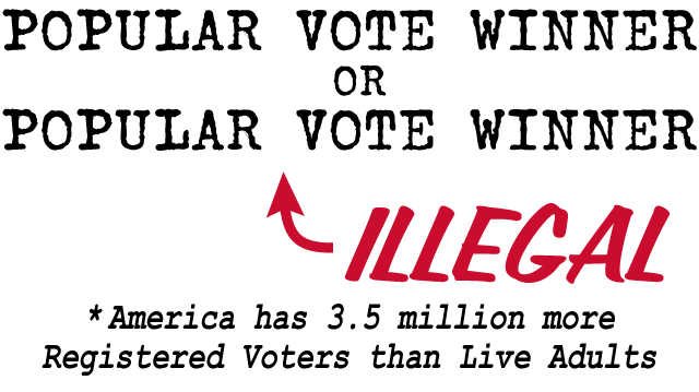 Popular Vote Winner? Or Popular "illegal" Vote Winner? * American has 3.5M more Registered Voters than Live Adults