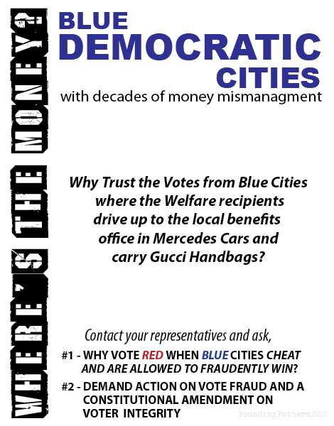 Blue Democratic Cities: Why Trust the Votes from Blue Cities  where the Welfare recipients drive up to the local benefits  office in Mercedes Cars and carry Gucci Handbags?