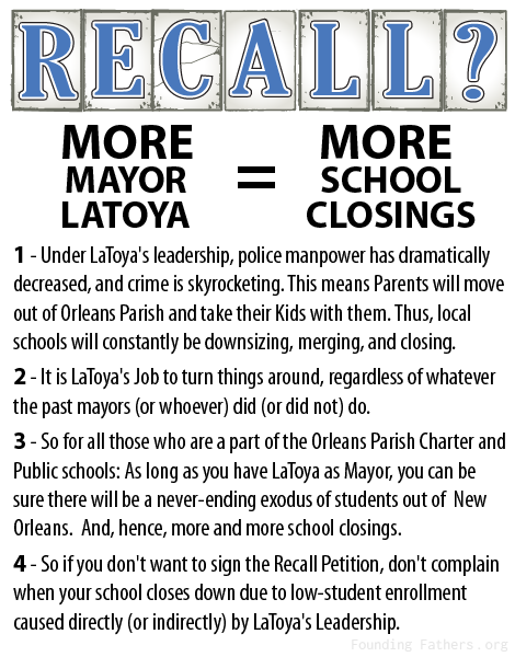 NOLA Mayor Recall: More LaToya = More School Closings