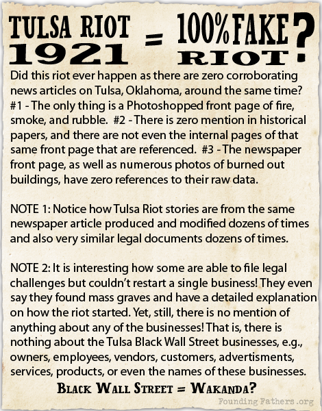 Tulsa Riot - 1921 = 100% Fake Riot?