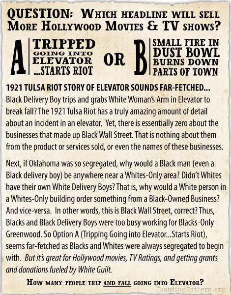 Q: Which headline will sell more Hollywood Movies and TV Shows? A: Tripped going into Elevators...Starts Riot. Or, B: Small Fire in Dust Bowl burns down Parts of Town?